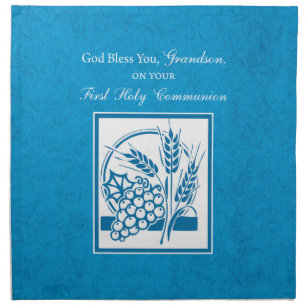 Grandson First Communion Blue, Wheat, Grapes Napkin