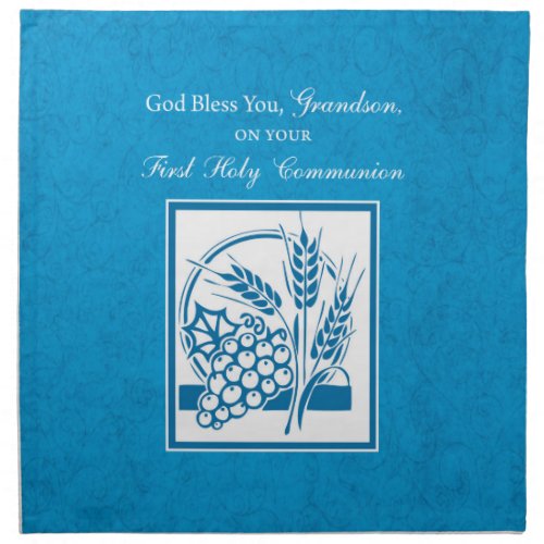 Grandson First Communion Blue Wheat Grapes Napkin