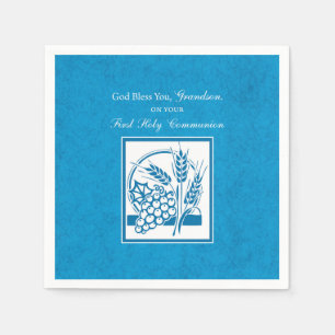Grandson First Communion Blue, Wheat, Grapes Paper Napkins
