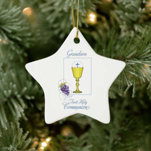 Grandson First Communion Chalice with Host Ceramic Ornament