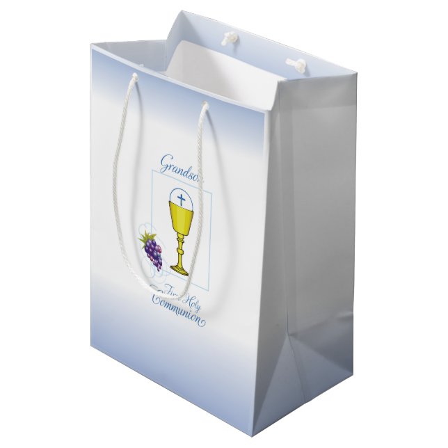 Grandson First Communion, Chalice with Host Medium Gift Bag (Front Angled)