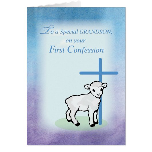 Grandson First Confession, Lamb, Cross Cards (Front)