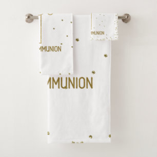 Grandson First Holy Communion Gold Look Cross Bath Towel Set