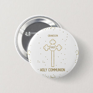 Grandson First Holy Communion Gold Look Cross Button
