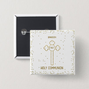 Grandson First Holy Communion Gold Look Cross Button