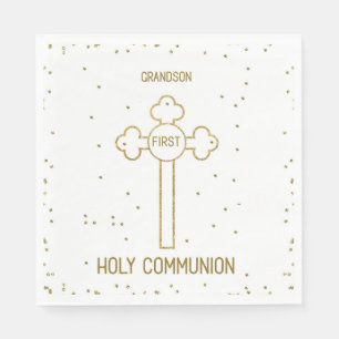 Grandson First Holy Communion Gold Look Cross Napkins