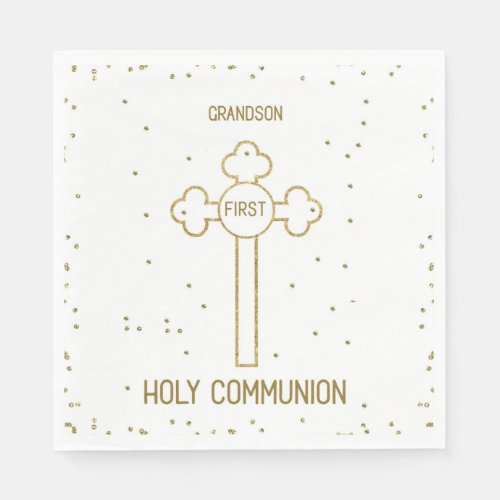 Grandson First Holy Communion Gold Look Cross Napkins