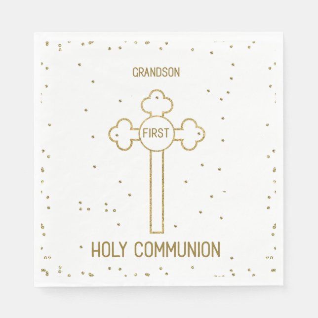 Grandson First Holy Communion Gold Look Cross Napkins (Front)