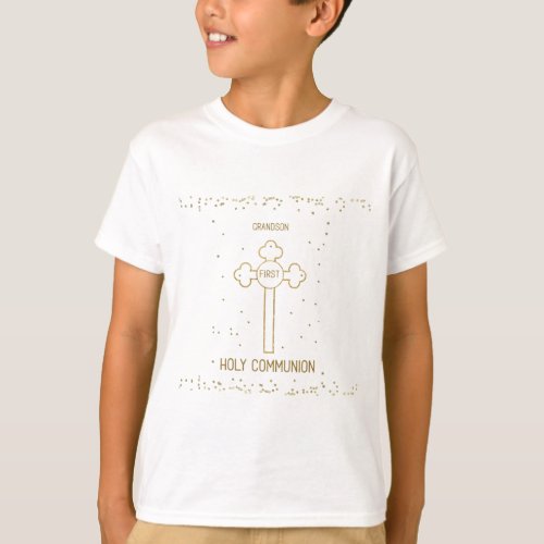 Grandson First Holy Communion Gold Look Cross T_Shirt