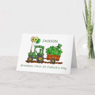 Grandson First St Patricks Day Tractor Card