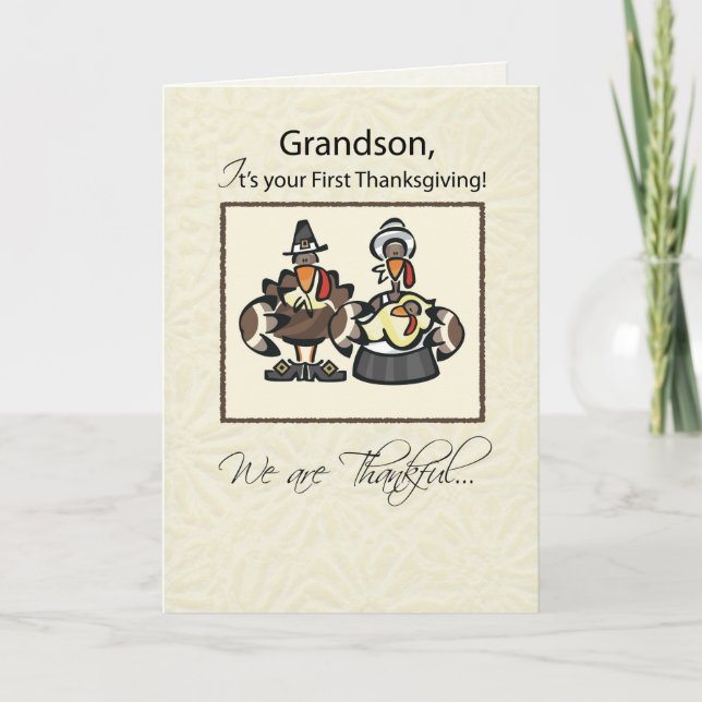 Grandson First Thanksgiving Turkey Family Holiday Card (Front)
