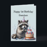 Grandson Fun Raccoon 1st Birthday  Card<br><div class="desc">Grandson Fun Raccoon for First Birthday Cake ,  wildlife animal,  nature graphic art</div>