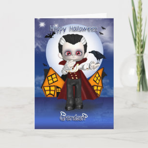 grandson fun vampire halloween greeting card