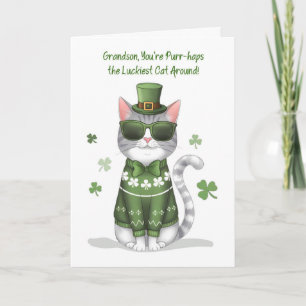 Grandson Funny Cat Wearing Sunglasses St Patricks  Card