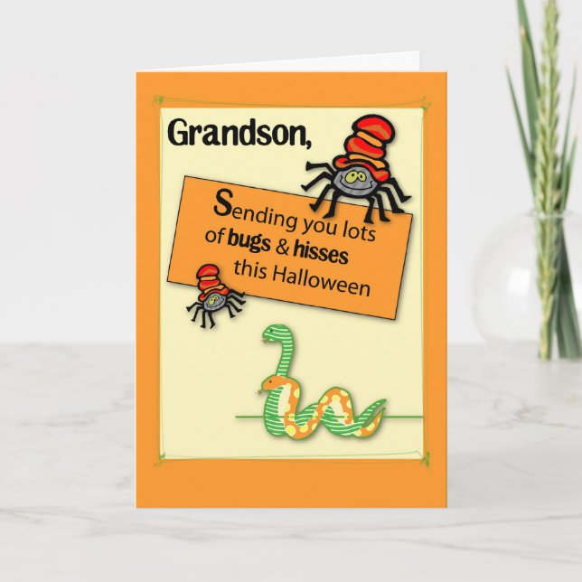 Grandson Funny Halloween Bugs and Hisses Card (Front)