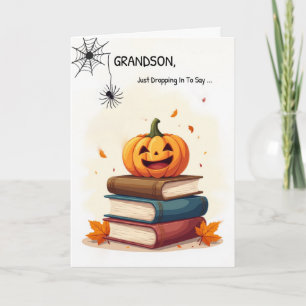 Grandson Funny Halloween Cute Spider Dropping In Card