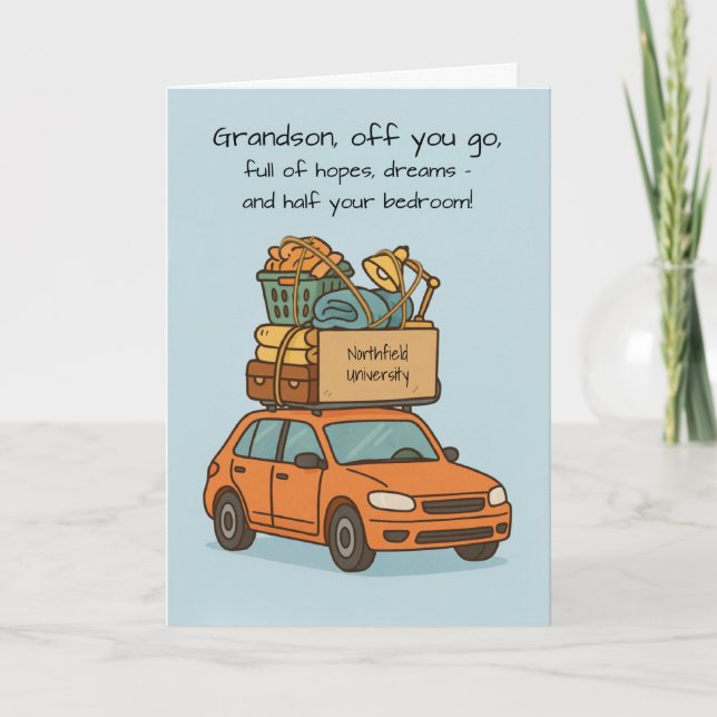 Grandson Funny Off to College Car Customizable Card (Front)