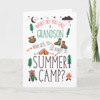 Grandson Funny Summer Camp Orange Green Brown Card