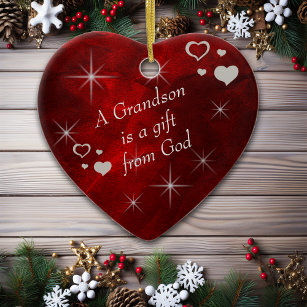 Grandson Gift Heart Keepsake Ceramic Ornament