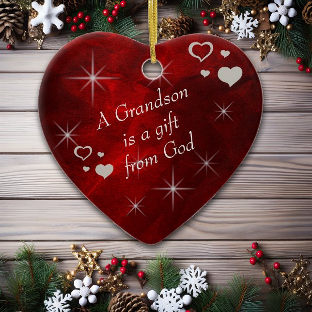 Grandson Gift Heart Keepsake Ceramic Ornament (Creator Uploaded)