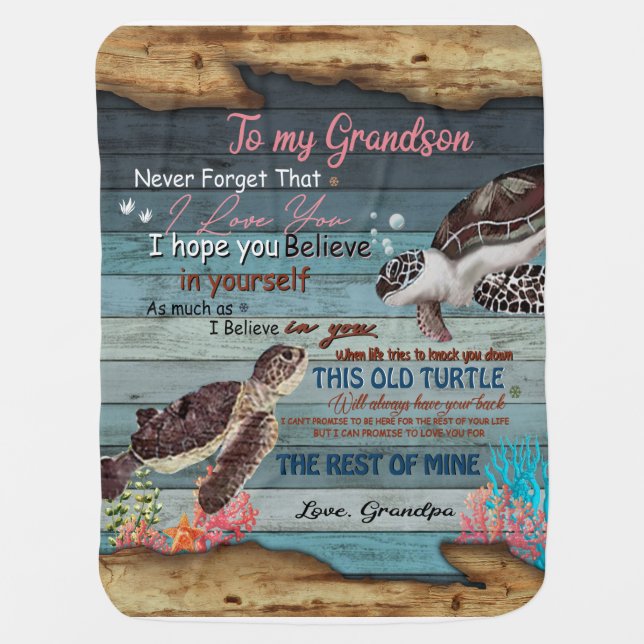 Grandson Gift | Letter To My Grandson From Grandpa Baby Blanket (Front)