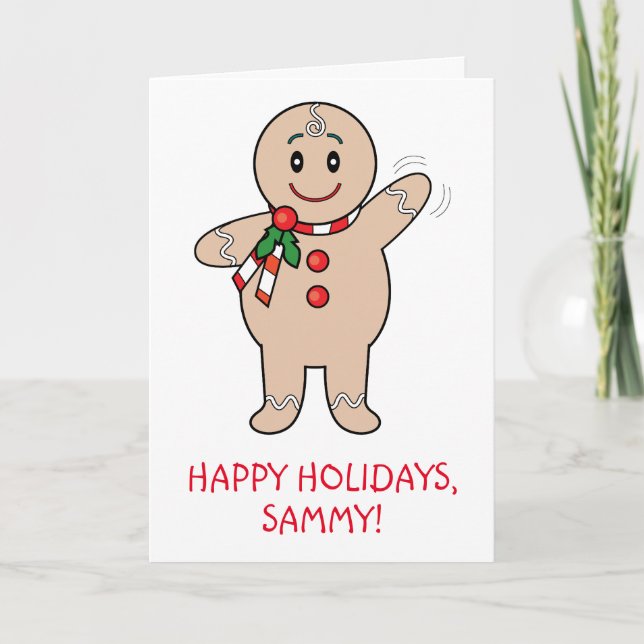 Grandson Gingerbread Boy Name Customizable Holiday Card (Front)