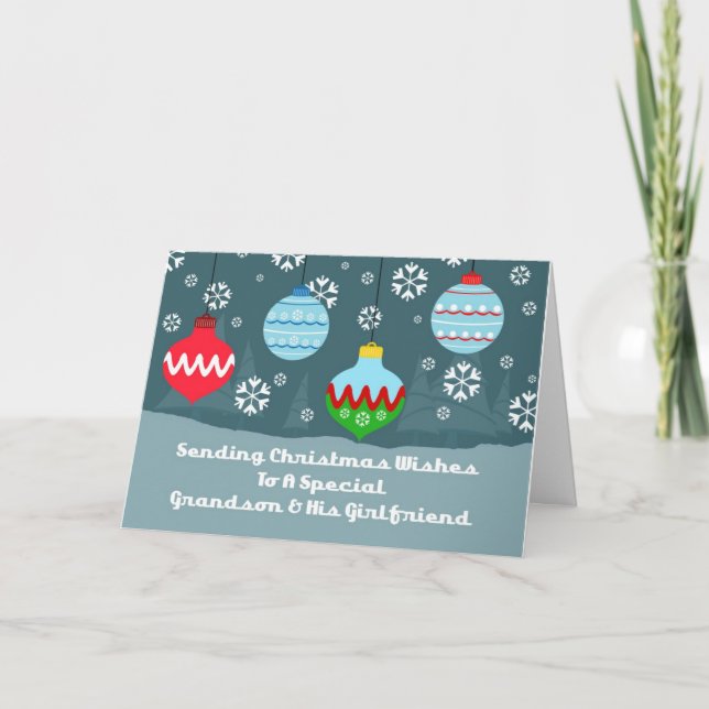 Grandson Girlfriend Vintage Ornaments Christmas Holiday Card (Front)