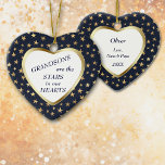 Grandson Gold Star Heart Keepsake Ceramic Ornament<br><div class="desc">This is a wonderful Christmas ornament for a grandparent to give to a grandson. It features a white heart shape framed in shiny gold, and set against a gold star studded dark blue background. In the center is your customized text in dark blue. Currently, the text says "Grandsons are the...</div>