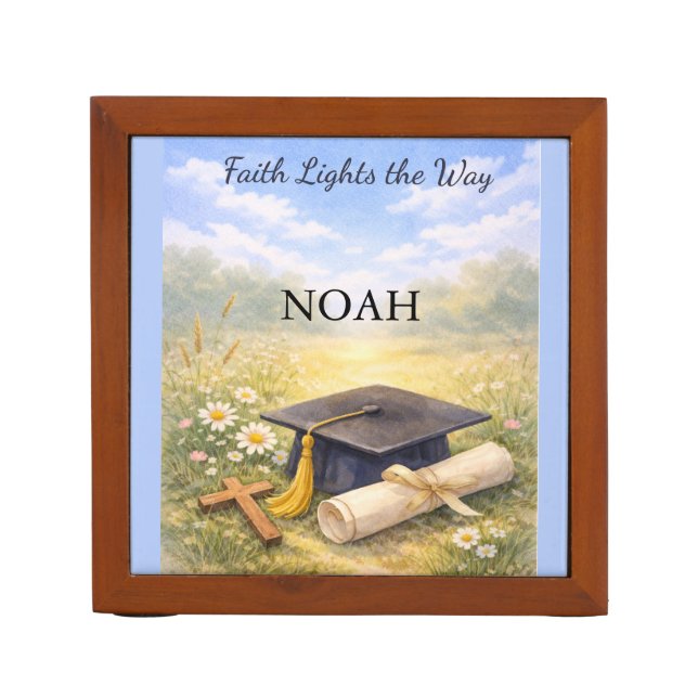 Grandson Graduation Personalized Christian Gift Desk Organizer (Front)