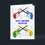 Grandson Guitars Birthday Card<br><div class="desc">A beautiful birthday card for a grandson. Electric guitar colorful art with a music scale in the background. You cannot have too many guitars. A very cool guitar birthday card, celebrates the energy and sheer fun of this musical instrument. A perfect birthday card for guitarists and music lovers.</div>