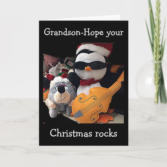 GRANDSON-H0PE Y0UR CHRISTMAS "R0CKS" HOLIDAY CARD (Front)