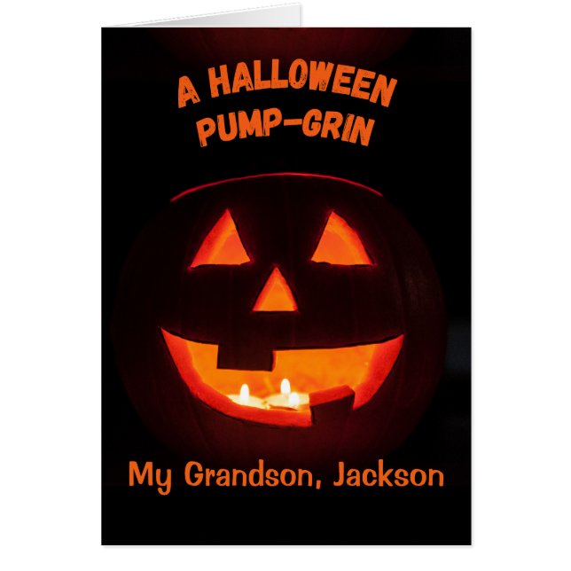 Grandson Halloween Cute Jack o' Lantern Cards (Front)