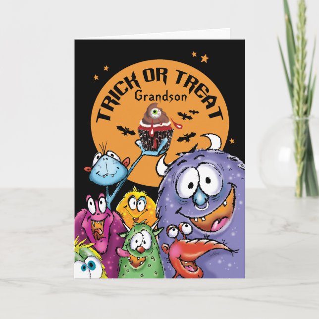 Grandson, Halloween Monsters, Trick or Treat Card (Front)