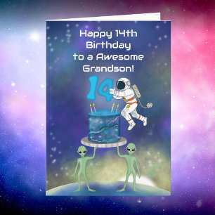 Grandson Happy 14th Birthday Astronaut with Cool  Card