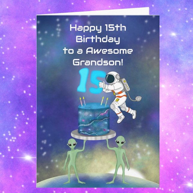 Grandson Happy 15th Birthday Astronaut with Cool  Card (Creator Uploaded)