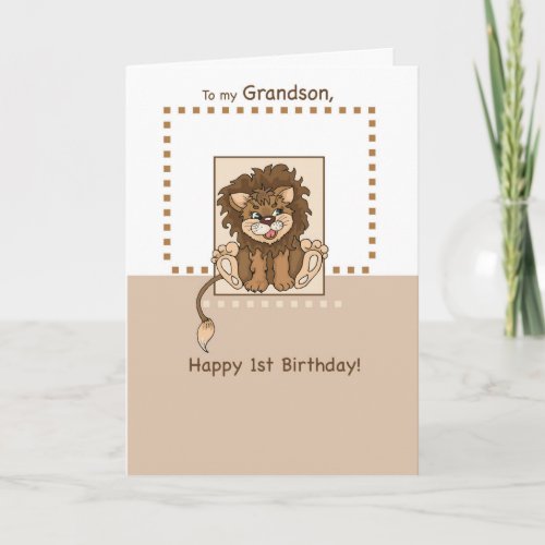 Grandson Happy 1st Birthday Baby Lion Card