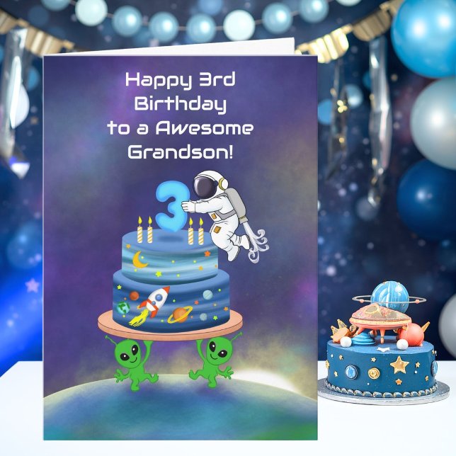 Grandson Happy 3rd Birthday Astronaut with Cool  Card (Creator Uploaded)