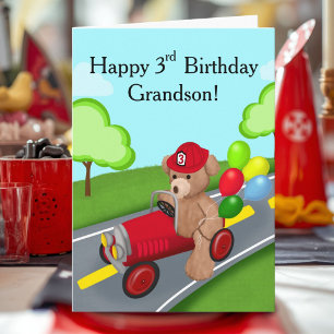 Grandson Happy 3rd Birthday Teddy Bear Firetruck Card
