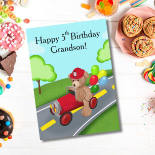 Grandson Happy 5th Birthday Teddy Bear Firetruck Card