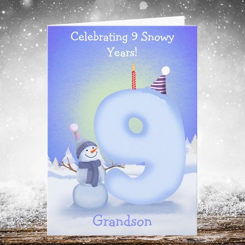 Grandson Happy 9th Birthday Snowman Building 