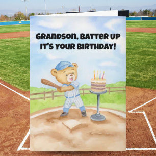 Grandson Happy Birthday Baseball Teddy Bear Card