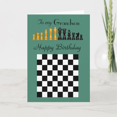 Grandson - Happy Birthday - Chess Pieces and Board