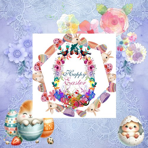 Grandson Happy Easter Egg Bunny Frame Birds Floral Holiday Card