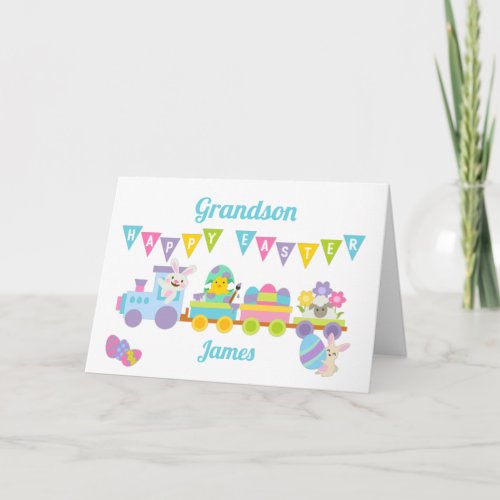 Grandson Happy Easter Train Bunny Card