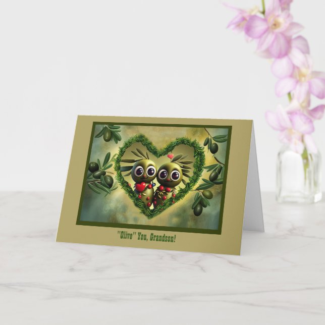 Grandson Happy Fathers Day Cute and Funny Olives Card (Orchid)