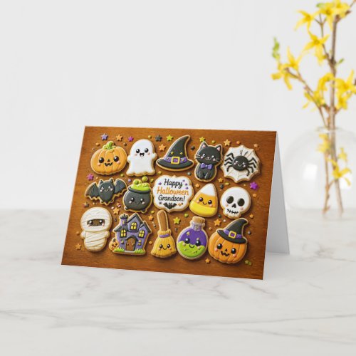 Grandson Happy Halloween Cute Cookie Card