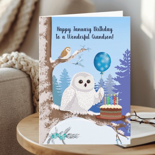 Grandson Happy January Birthday Snowy Owl