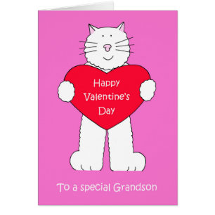 Grandson Happy Valentines Day Cartoon Cat Cards