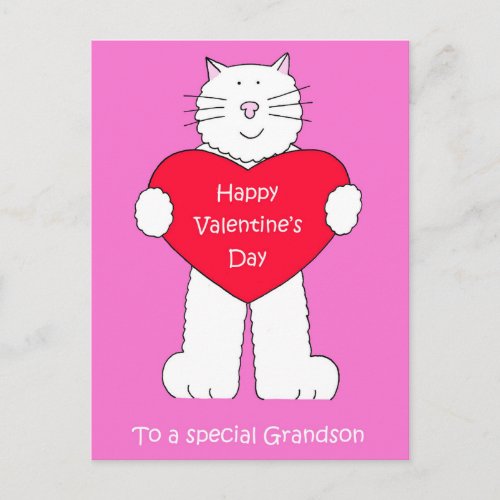 Grandson Happy Valentines Day Cartoon Cat Holiday Postcard