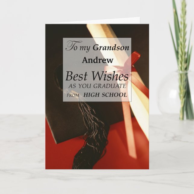 Grandson High School Graduation Name Congratulate Card (Front)